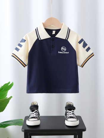 Polo majica za dječake, korejski casual stil, pamuk, tisk s slovima, uzrast 3–8 godina
