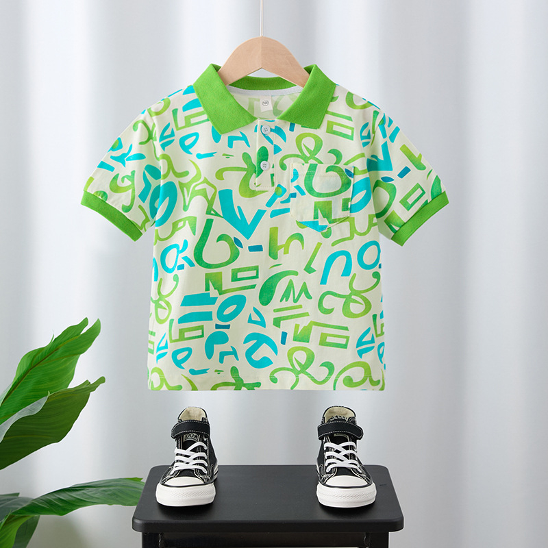 Dječja polo majica s natpisom slovima, korejski stil, pamučni materijal, za uzrast 3–8 godina.