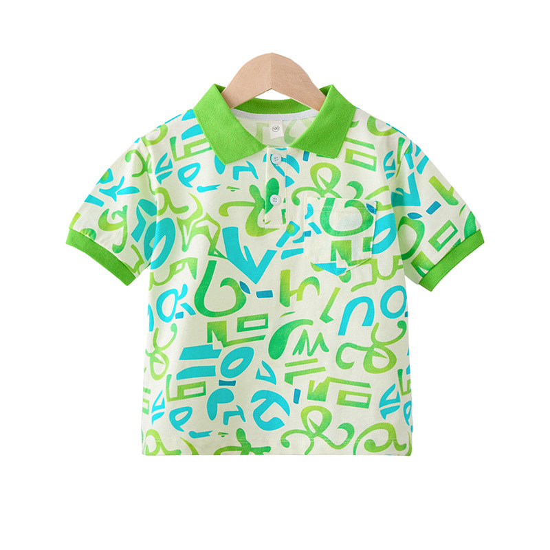 Dječja polo majica s natpisom slovima, korejski stil, pamučni materijal, za uzrast 3–8 godina.