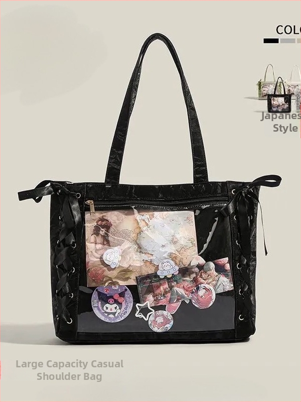 Γυναικεία διαφανής tote με μεγάλο χώρο, PU υλικό, στυλ δρόμου, φερμουάρ