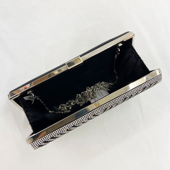 PU bőrű rhinestone clutch táska, vízszintes négyzet alakú sziluett, háromdimenziós dizájn, belső telefonzseb