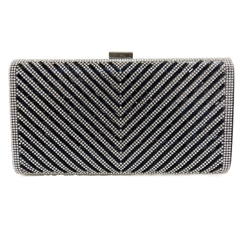 PU bőrű rhinestone clutch táska, vízszintes négyzet alakú sziluett, háromdimenziós dizájn, belső telefonzseb