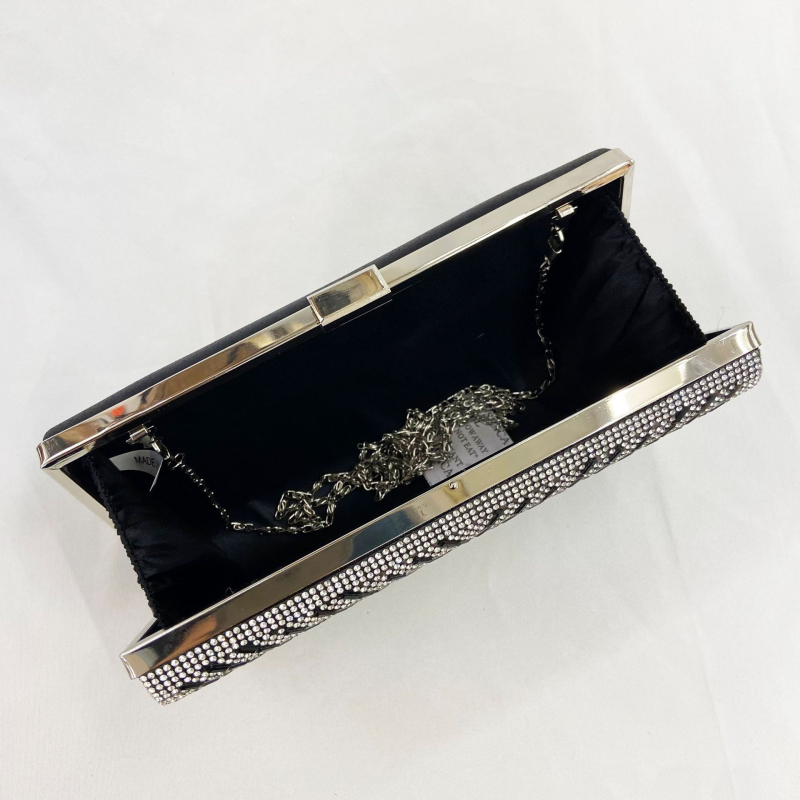 PU bőrű rhinestone clutch táska, vízszintes négyzet alakú sziluett, háromdimenziós dizájn, belső telefonzseb