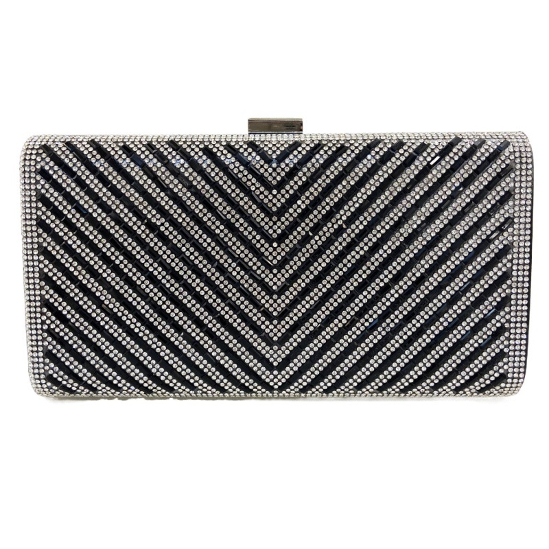 PU bőrű rhinestone clutch táska, vízszintes négyzet alakú sziluett, háromdimenziós dizájn, belső telefonzseb