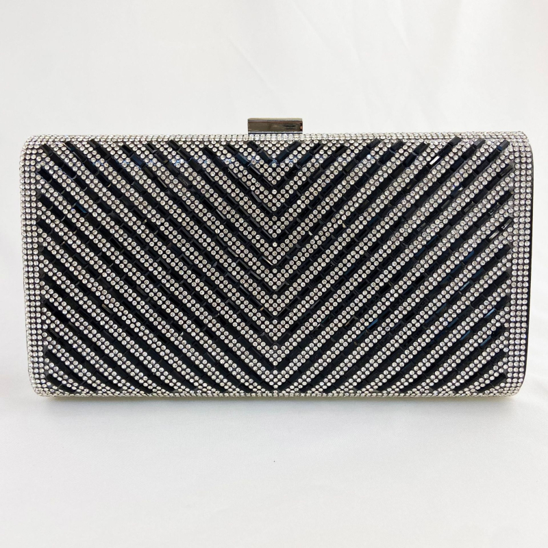 PU bőrű rhinestone clutch táska, vízszintes négyzet alakú sziluett, háromdimenziós dizájn, belső telefonzseb