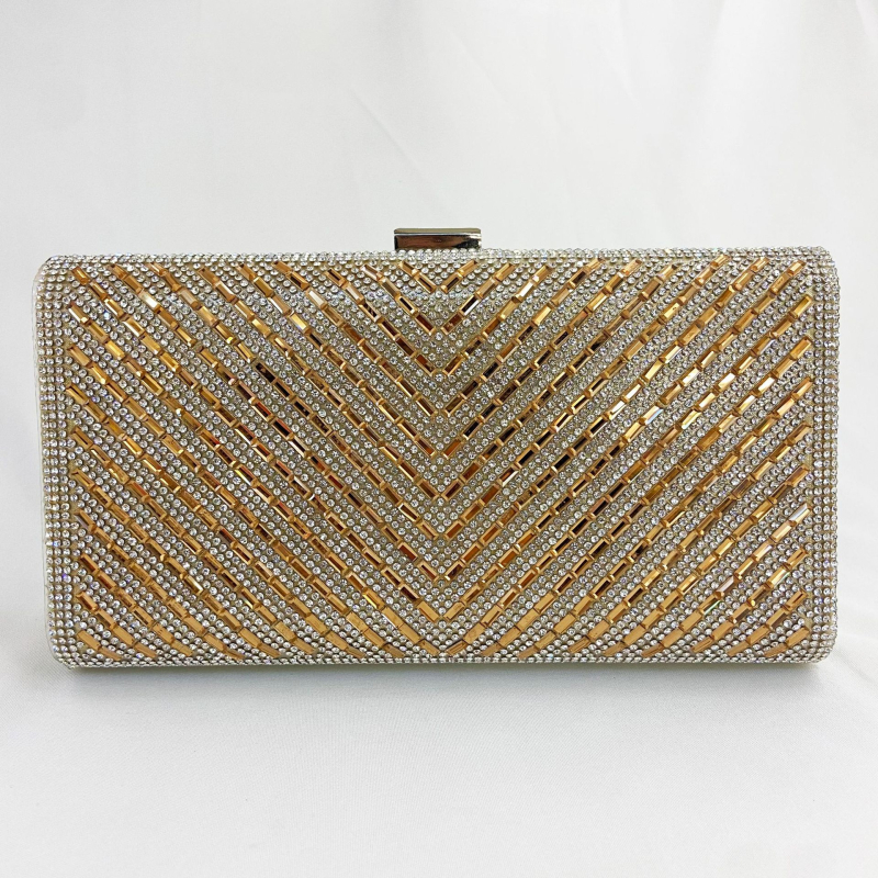 PU bőrű rhinestone clutch táska, vízszintes négyzet alakú sziluett, háromdimenziós dizájn, belső telefonzseb