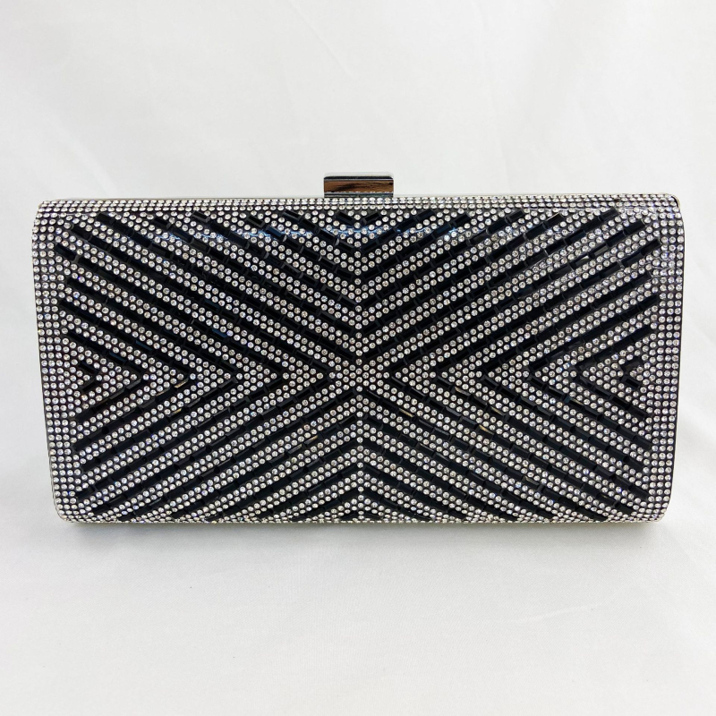 PU bőrű rhinestone clutch táska, vízszintes négyzet alakú sziluett, háromdimenziós dizájn, belső telefonzseb