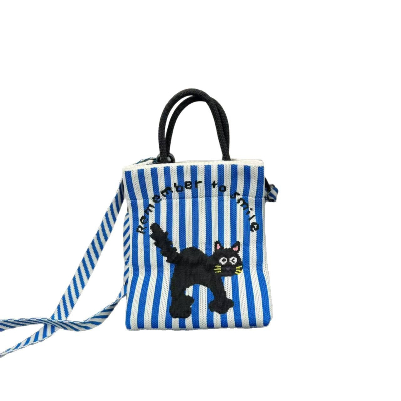 Ženska crossbody torba u kvadratnom bucket stilu s karikaturalnom pletenom džepom za telefon, poliester, magnetsko zatvaranje, unutarnji džepovi sa zatvaračem, džep za telefon i ID