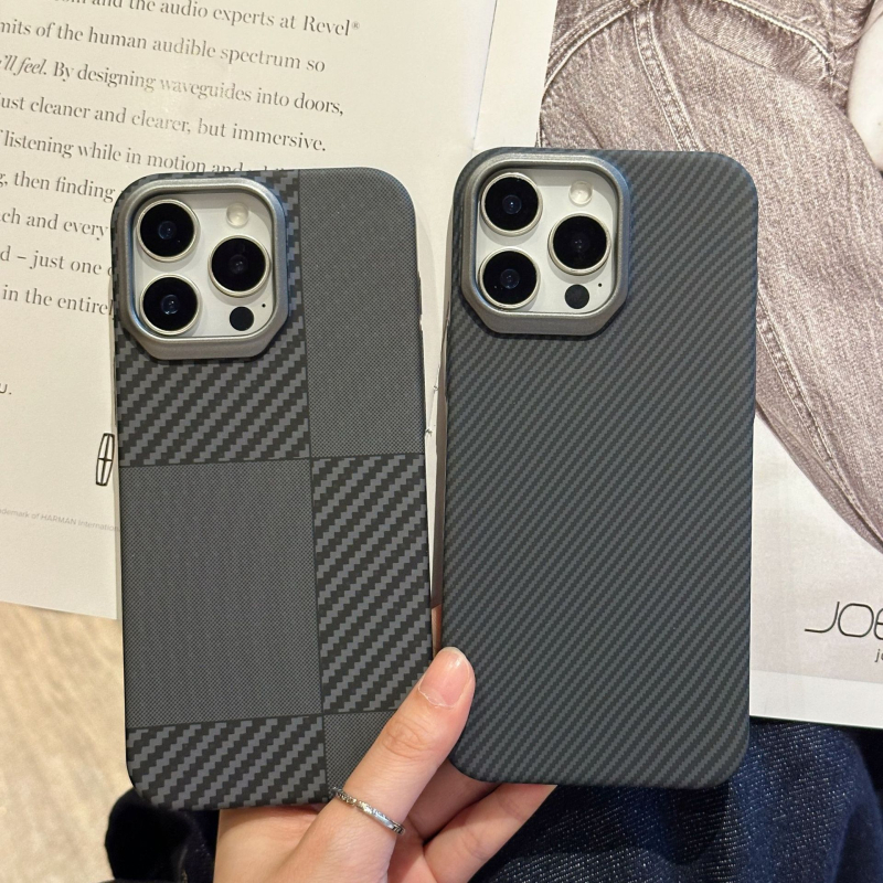 Kevlar-textúrájú PC merev tok iPhone 11–14 sorozathoz, domborított felület, ütésálló, karcálló, ujjlenyomatmentes