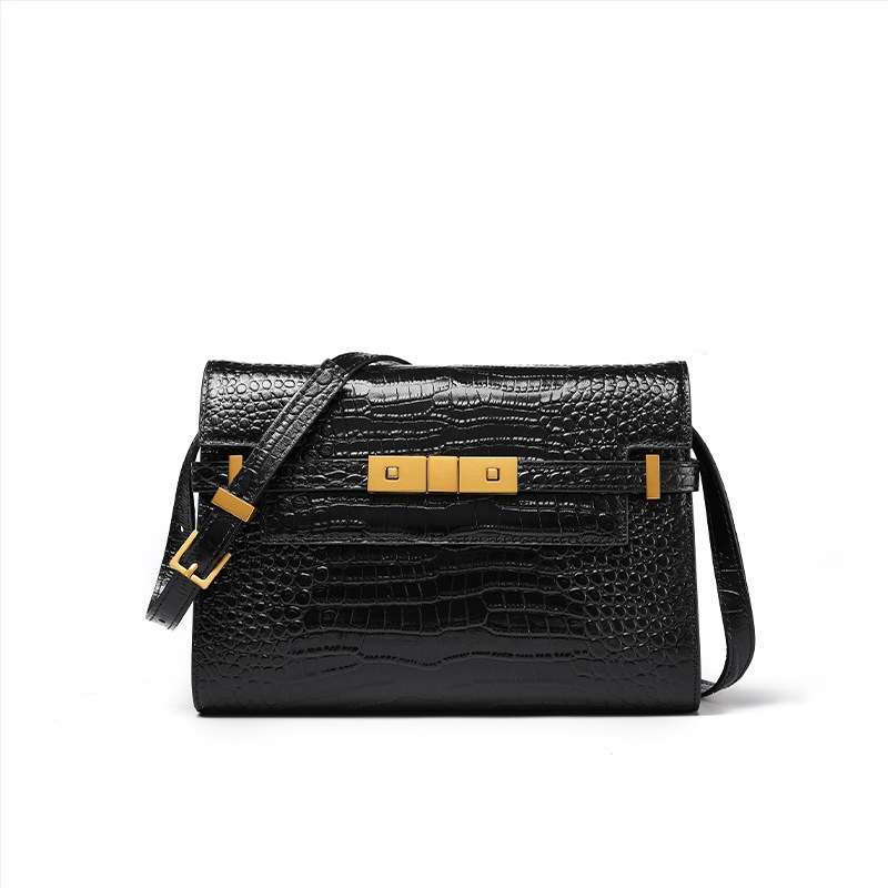 Kožna Kelly torba s uzorkom krokodila, Manhattan, s poklopcem, vodoravni kvadratni oblik, zaključavanje, podstava od sintetičke kože