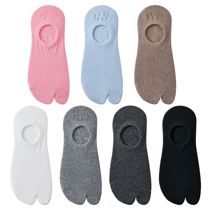 Női nyári kétujjas zokni, láthatatlan elválasztás a lábujjak között, pamut, antibakteriális és nedvszívó, egyszálas kötés