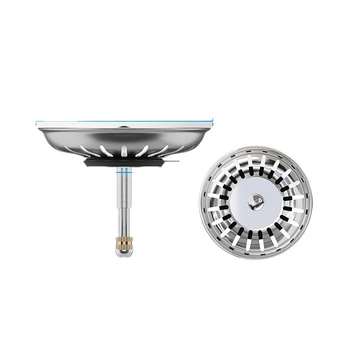 Rozsdamentes acélból készült konyhai mosogató lefolyódugó szűrőhálóval