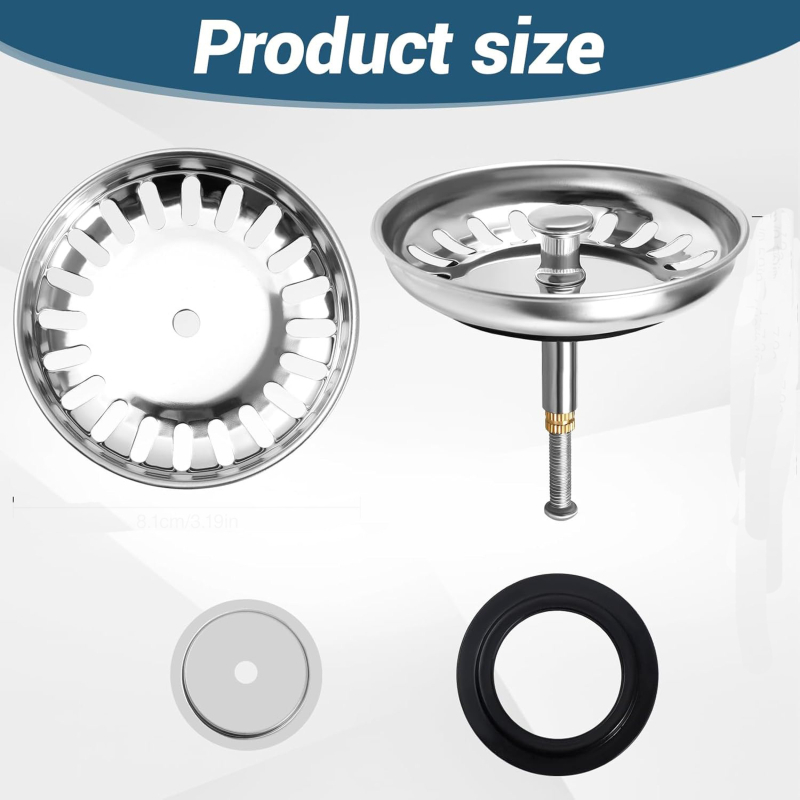 Rozsdamentes acélból készült konyhai mosogató lefolyódugó szűrőhálóval