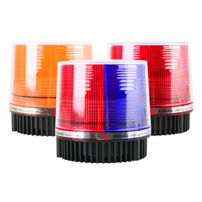 Autó LED mennyezeti figyelmeztető lámpa távirányítóval, 12–24V, mágneses alap, villogó mód