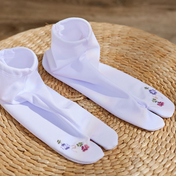 Izšivene tabi čarape, japanski stil, poliester, brzo sušenje, cvjetni uzorak