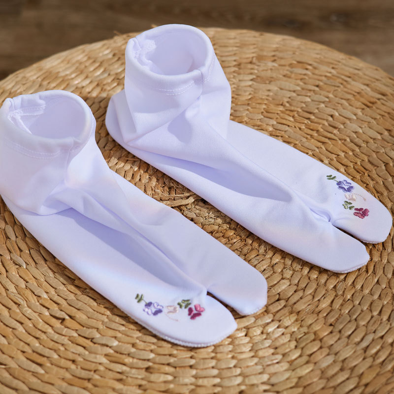 Izšivene tabi čarape, japanski stil, poliester, brzo sušenje, cvjetni uzorak