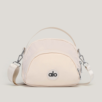 Ženska mala okrugla crossbody torbica — platno, unutarnji džepovi za telefon, dokumente i džep s zatvaračem, podstava od poliestera