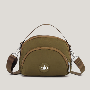 Ženska mala okrugla crossbody torbica — platno, unutarnji džepovi za telefon, dokumente i džep s zatvaračem, podstava od poliestera