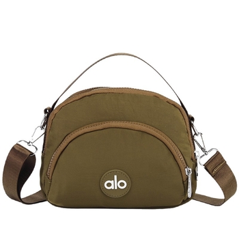 Ženska mala okrugla crossbody torbica — platno, unutarnji džepovi za telefon, dokumente i džep s zatvaračem, podstava od poliestera