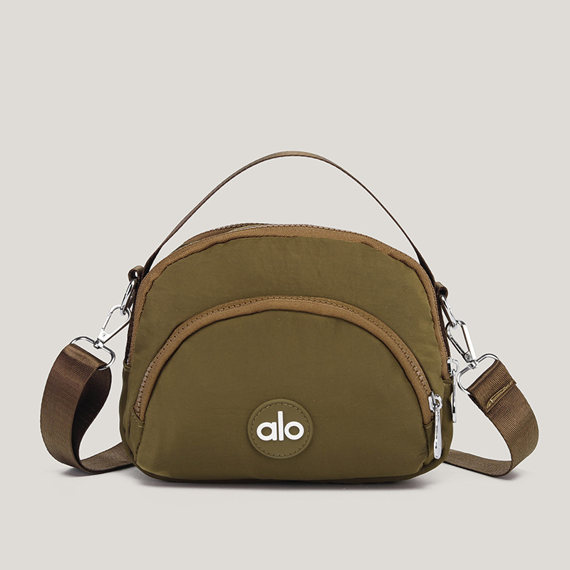 Ženska mala okrugla crossbody torbica — platno, unutarnji džepovi za telefon, dokumente i džep s zatvaračem, podstava od poliestera