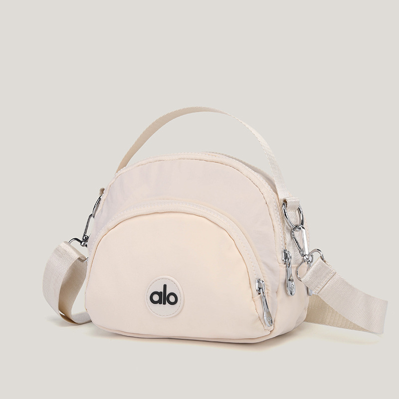 Ženska mala okrugla crossbody torbica — platno, unutarnji džepovi za telefon, dokumente i džep s zatvaračem, podstava od poliestera