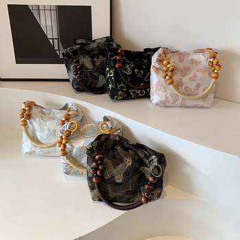 Torba s perlama i vezom u novom kineskom stilu, za nadlakticu — svila, podstava od poliestera, vodoravni četverokutni oblik, magnetska kopča, dvostruke naramenice