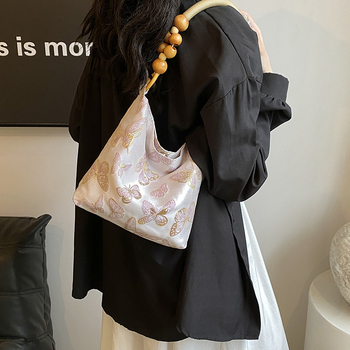 Torba s perlama i vezom u novom kineskom stilu, za nadlakticu — svila, podstava od poliestera, vodoravni četverokutni oblik, magnetska kopča, dvostruke naramenice