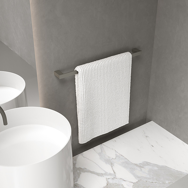 Dvodjelni set držača ručnika od 304 nehrđajućeg čelika — jednonosna kvadratna cijev, završne obrade: brušenje, elektroplatiranje, poliranje, moderan minimalistički stil