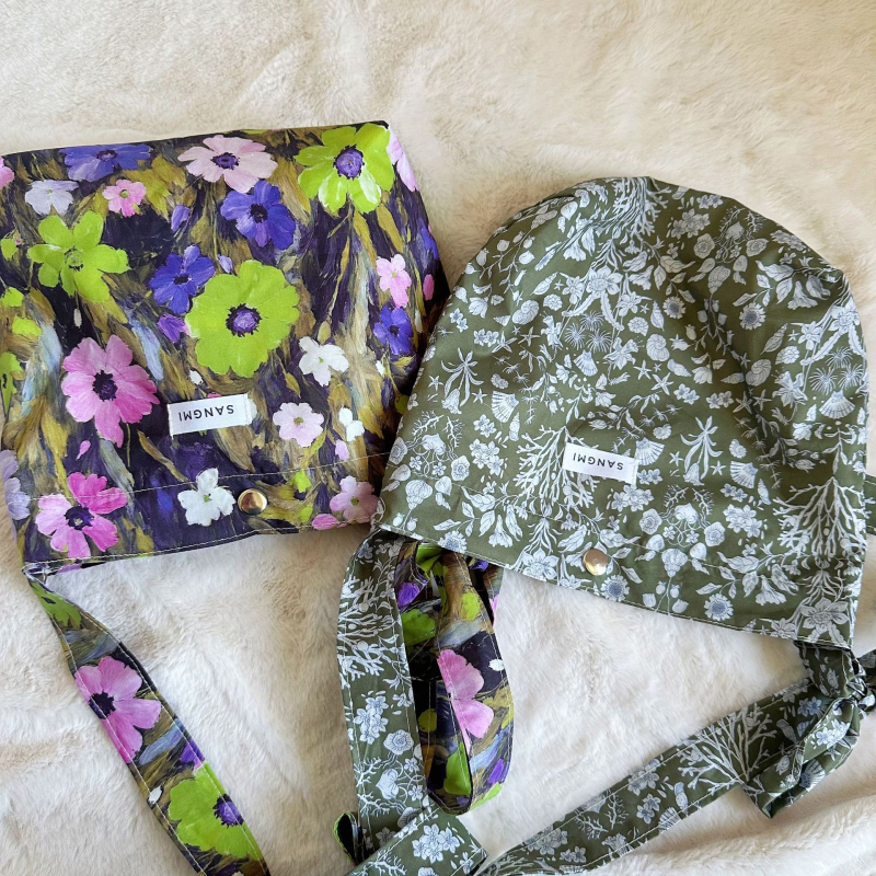 Crossbody bucket torba s cvjetnim uzorkom, romantični japanski stil, pamuk materijal, zatvaranje na kopču, džep za telefon