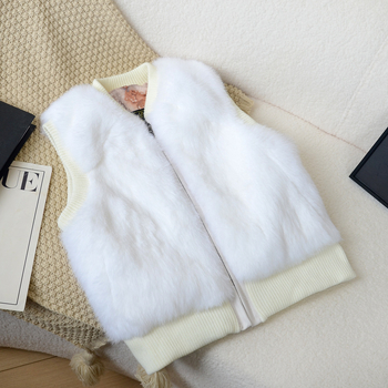 Παιδικό γιλέκο από πραγματική γούνα κουνελιού με δερμάτινες λεπτομέρειες, φερμουάρ, επένδυση από βαμβάκι, χωρίς κουκούλα, για αγόρια και κορίτσια, για χειμώνα, άνοιξη και φθινόπωρο