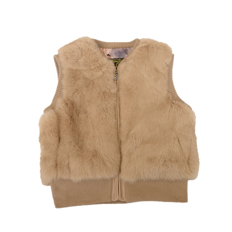 Παιδικό γιλέκο από πραγματική γούνα κουνελιού με δερμάτινες λεπτομέρειες, φερμουάρ, επένδυση από βαμβάκι, χωρίς κουκούλα, για αγόρια και κορίτσια, για χειμώνα, άνοιξη και φθινόπωρο