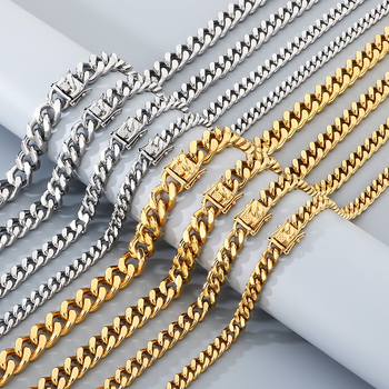 Ανδρικό σετ κολιέ και βραχιόλι με αλυσίδα Cuban από τιτάνιο-ατσάλι, κούμπωμα με κεφαλή δράκοντα, casual στυλ, ηλεκτροπλατίωση.