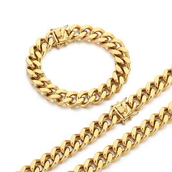 Ανδρικό σετ κολιέ και βραχιόλι με αλυσίδα Cuban από τιτάνιο-ατσάλι, κούμπωμα με κεφαλή δράκοντα, casual στυλ, ηλεκτροπλατίωση.