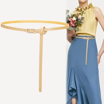 Curea subțire din piele naturală pentru rochie, două straturi de piele de vită, cataramă din aliaj