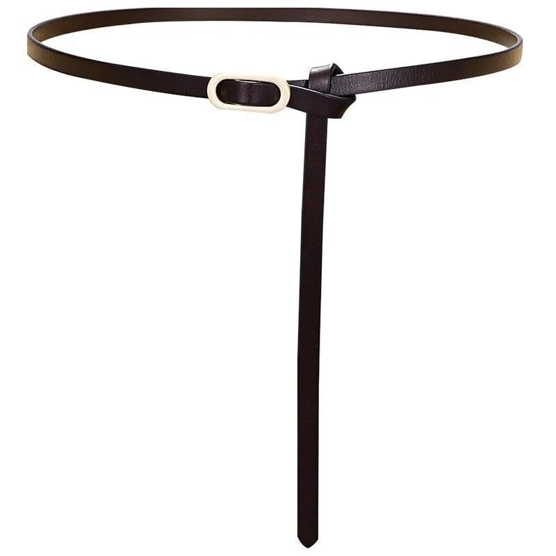 Curea subțire din piele naturală pentru rochie, două straturi de piele de vită, cataramă din aliaj