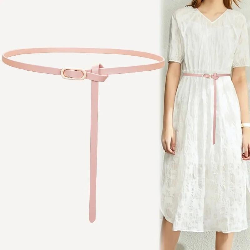 Curea subțire din piele naturală pentru rochie, două straturi de piele de vită, cataramă din aliaj