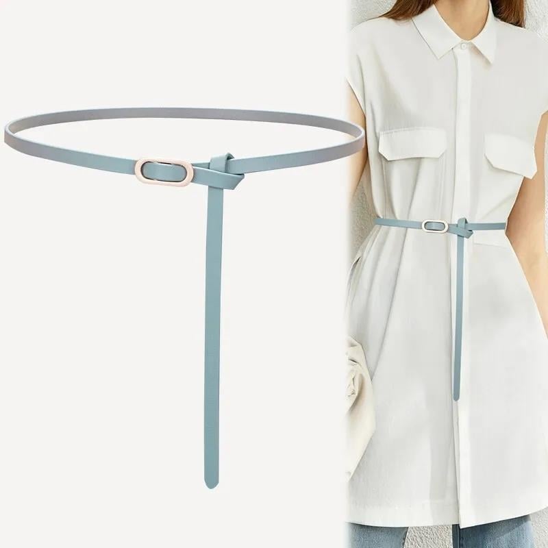 Curea subțire din piele naturală pentru rochie, două straturi de piele de vită, cataramă din aliaj