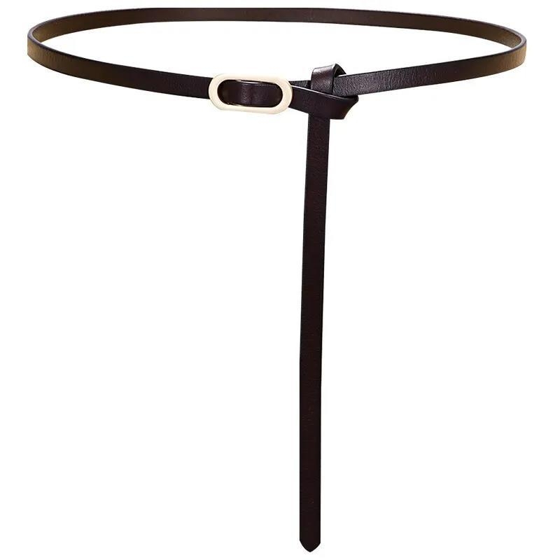 Curea subțire din piele naturală pentru rochie, două straturi de piele de vită, cataramă din aliaj