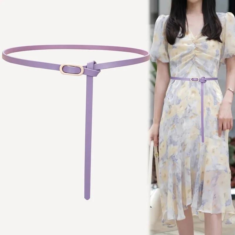 Curea subțire din piele naturală pentru rochie, două straturi de piele de vită, cataramă din aliaj