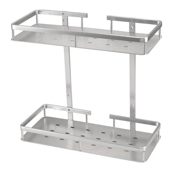 Zidni aluminijski dvostruki kvadratni stalak za kupaonicu (Brushed surface; 50 kg load; space aluminum double-layer square frame)