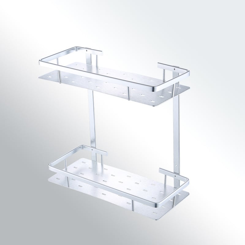 Zidni aluminijski dvostruki kvadratni stalak za kupaonicu (Brushed surface; 50 kg load; space aluminum double-layer square frame)