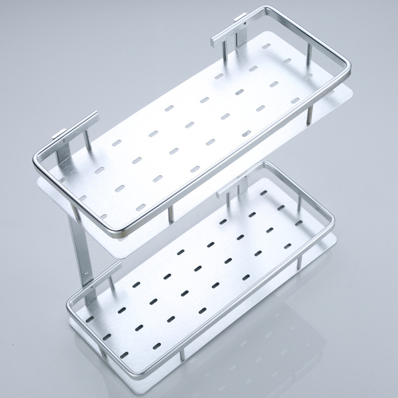 Zidni aluminijski dvostruki kvadratni stalak za kupaonicu (Brushed surface; 50 kg load; space aluminum double-layer square frame)