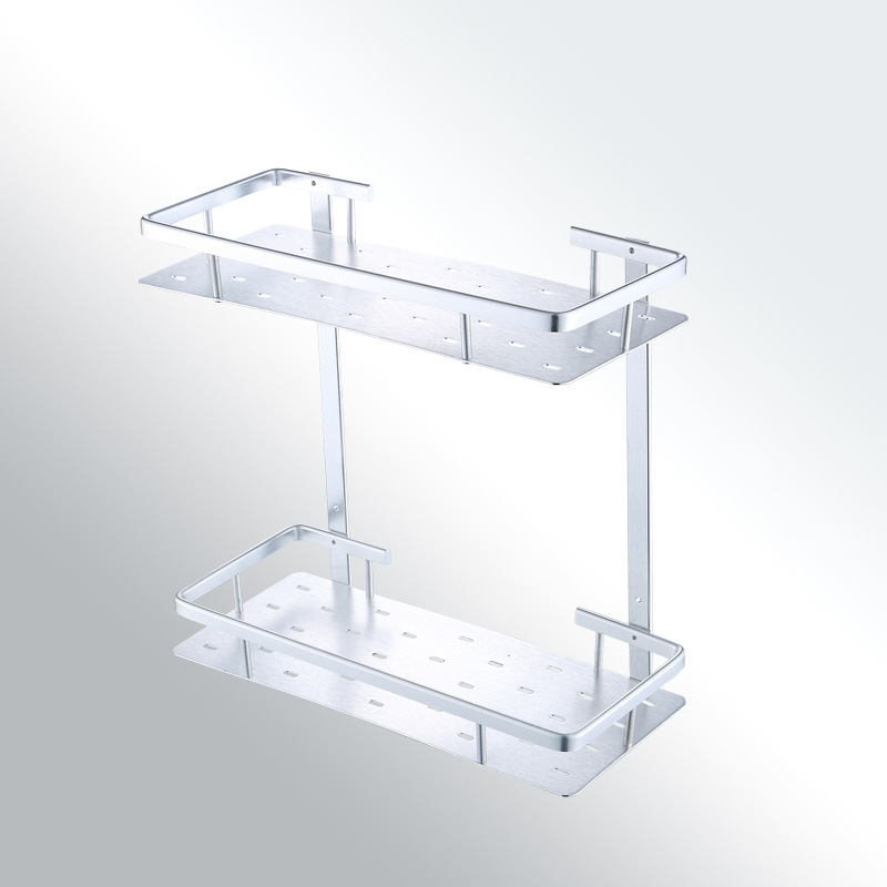 Zidni aluminijski dvostruki kvadratni stalak za kupaonicu (Brushed surface; 50 kg load; space aluminum double-layer square frame)