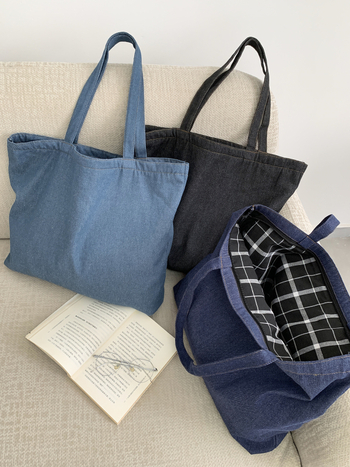 Denim tote torba – svakodnevna upotreba, horizontalni kvadratni oblik, zatvarač, podstava poliester-bavlna, unutarnji džepovi za telefon i ID, dvostruke ručke
