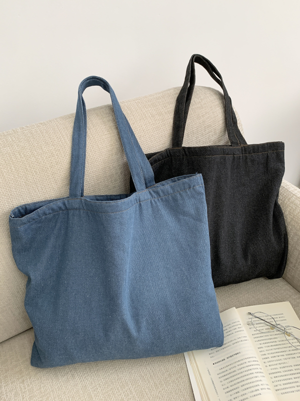 Denim tote torba – svakodnevna upotreba, horizontalni kvadratni oblik, zatvarač, podstava poliester-bavlna, unutarnji džepovi za telefon i ID, dvostruke ručke