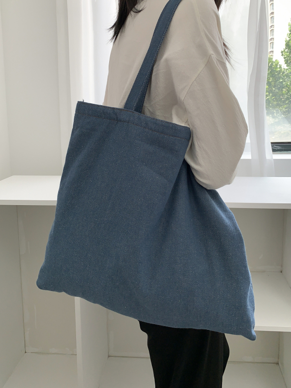 Denim tote torba – svakodnevna upotreba, horizontalni kvadratni oblik, zatvarač, podstava poliester-bavlna, unutarnji džepovi za telefon i ID, dvostruke ručke