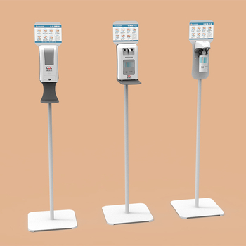 Dispenser automat de săpun pe stâlp reglabil înălțime, cu dulap mobil; materiale: aliaj de aluminiu, acrilic, aliaj de zinc; greutate: 4,5 kg; finisare: emailare la cuptor