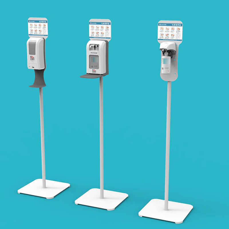 Dispenser automat de săpun pe stâlp reglabil înălțime, cu dulap mobil; materiale: aliaj de aluminiu, acrilic, aliaj de zinc; greutate: 4,5 kg; finisare: emailare la cuptor