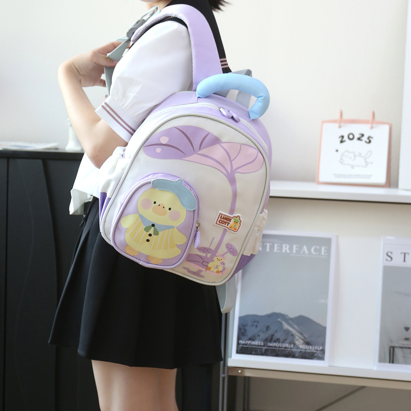 Unisex ruksak za vrtić, Oxford tkanina, prozračan i otporan na habanje, simpatičan anime crtež s patkom, dječji stil, zakrivljene naramenice