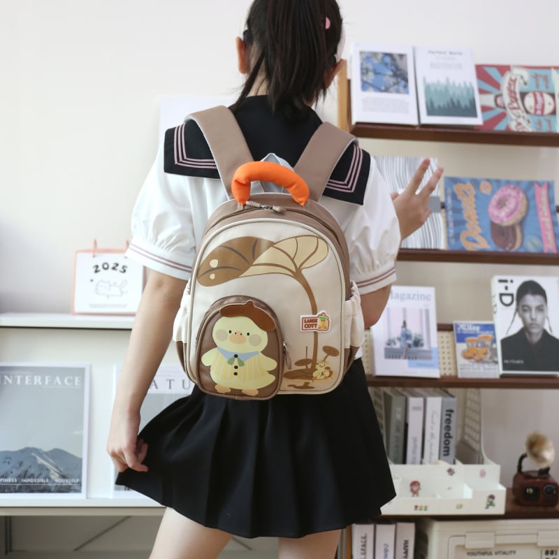 Unisex ruksak za vrtić, Oxford tkanina, prozračan i otporan na habanje, simpatičan anime crtež s patkom, dječji stil, zakrivljene naramenice